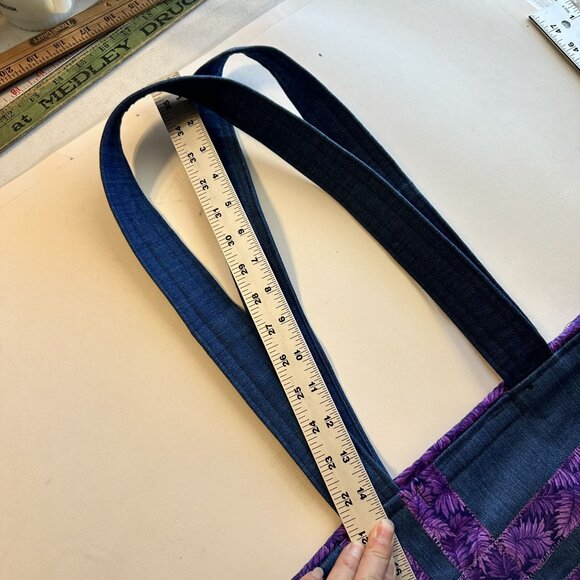 Handmade Denim Tote Bag Butterfly Embroidery Shoulder Purse Artisan Pockets - Picture 6 of 7